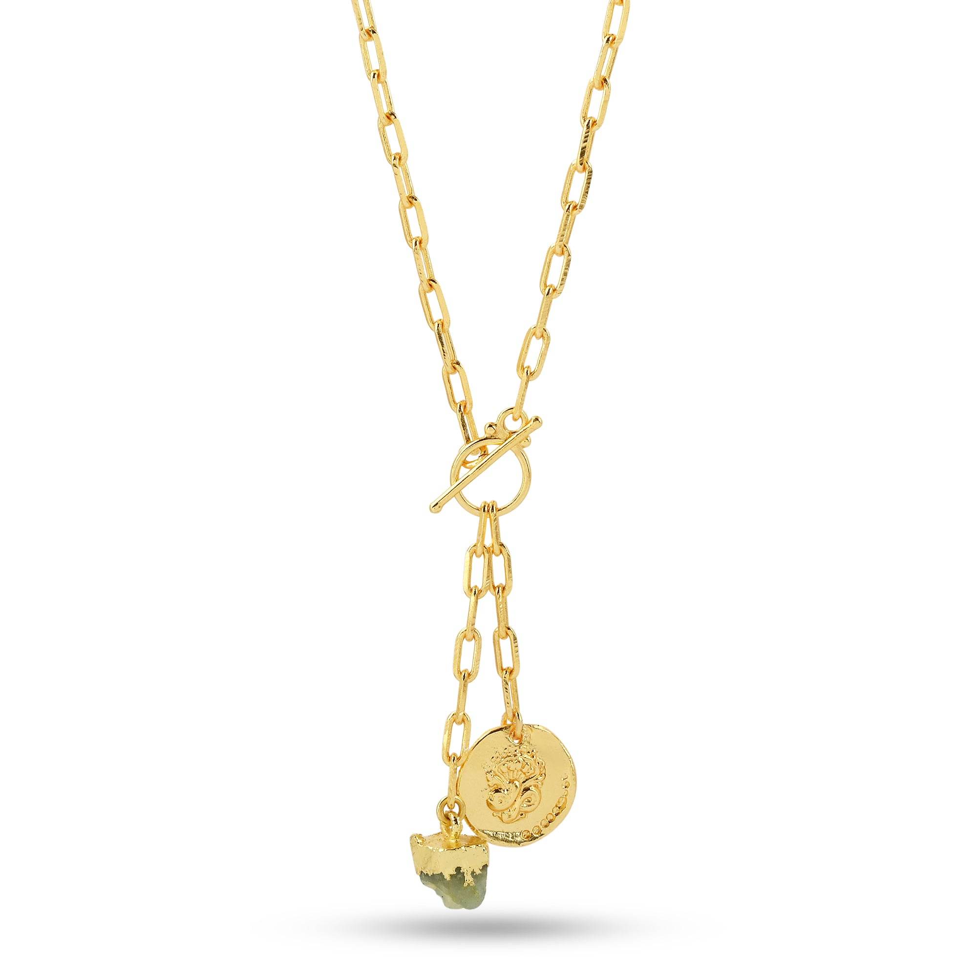Round Disc with Aquamarine Rough Stone Necklaces - La Vitá Jewels