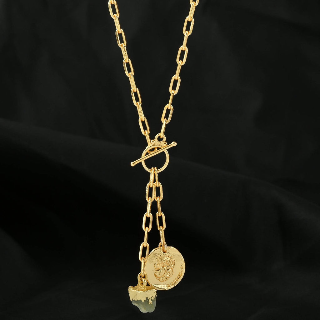 Round Disc with Aquamarine Rough Stone Necklaces - La Vitá Jewels