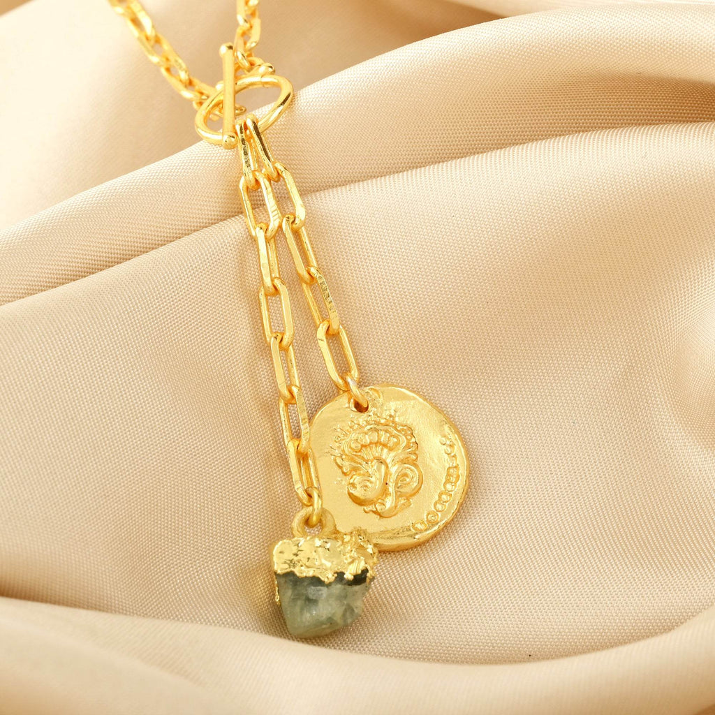 Round Disc with Aquamarine Rough Stone Necklaces - La Vitá Jewels