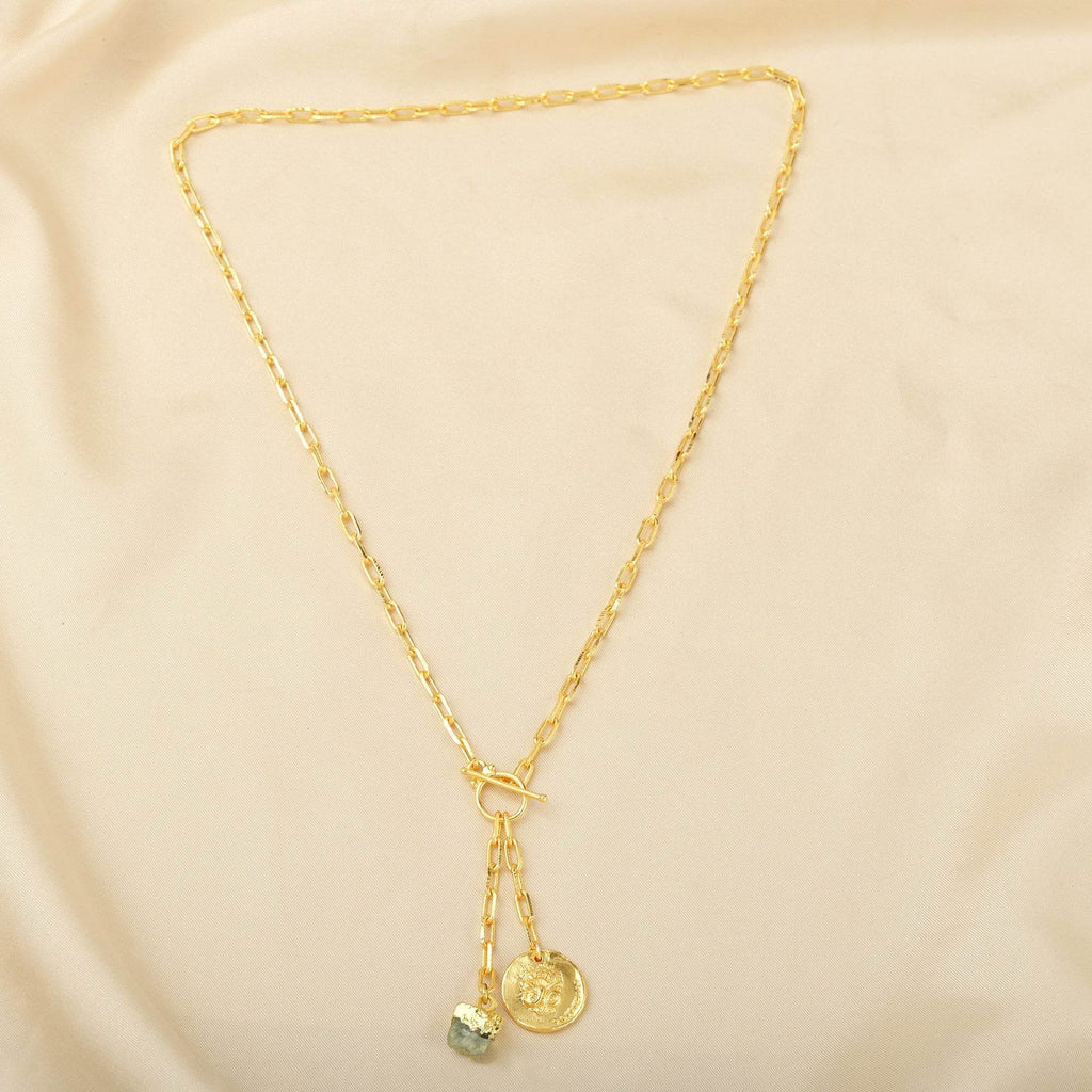 Round Disc with Aquamarine Rough Stone Necklaces - La Vitá Jewels