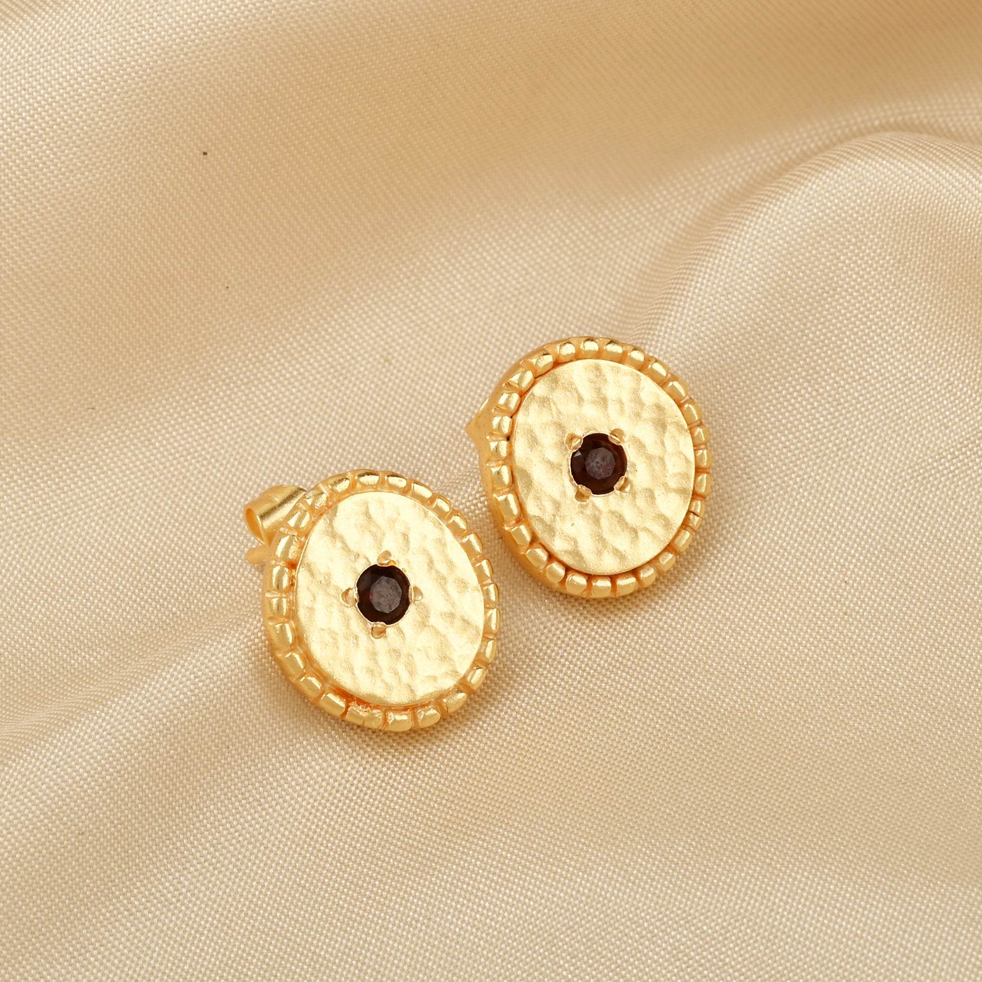 Celestial Charm Metal Beads Garnet Stud Earrings - La Vitá Jewels