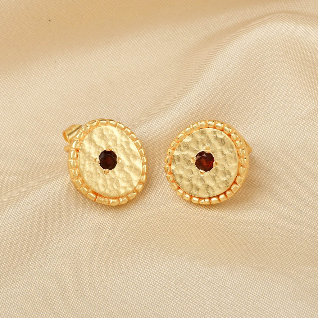 Celestial Charm Metal Beads Garnet Stud Earrings - La Vitá Jewels