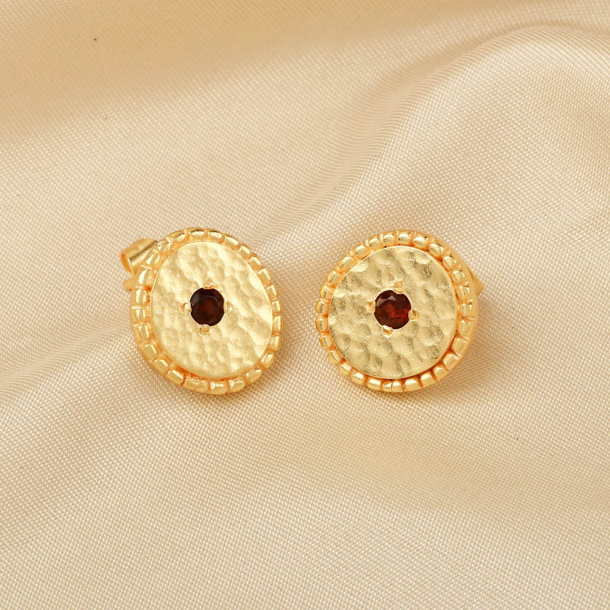 Celestial Charm Metal Beads Garnet Stud Earrings - La Vitá Jewels