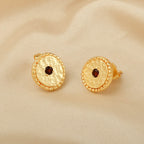 Celestial Charm Metal Beads Garnet Stud Earrings - La Vitá Jewels