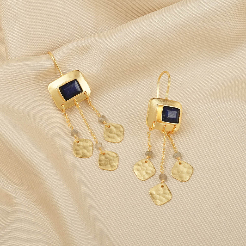 Parnika Blue Sapphire and Labradorite Earrings - La Vitá Jewels