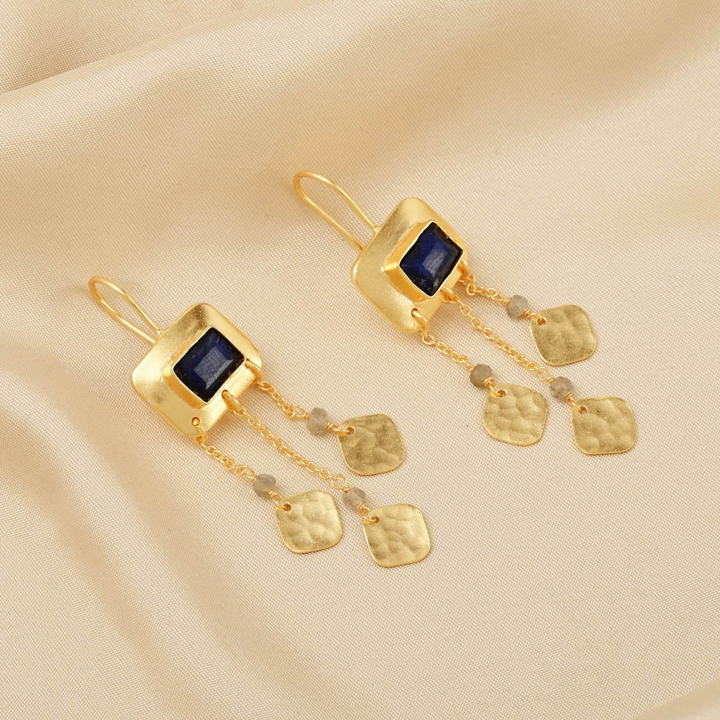 Parnika Blue Sapphire and Labradorite Earrings - La Vitá Jewels