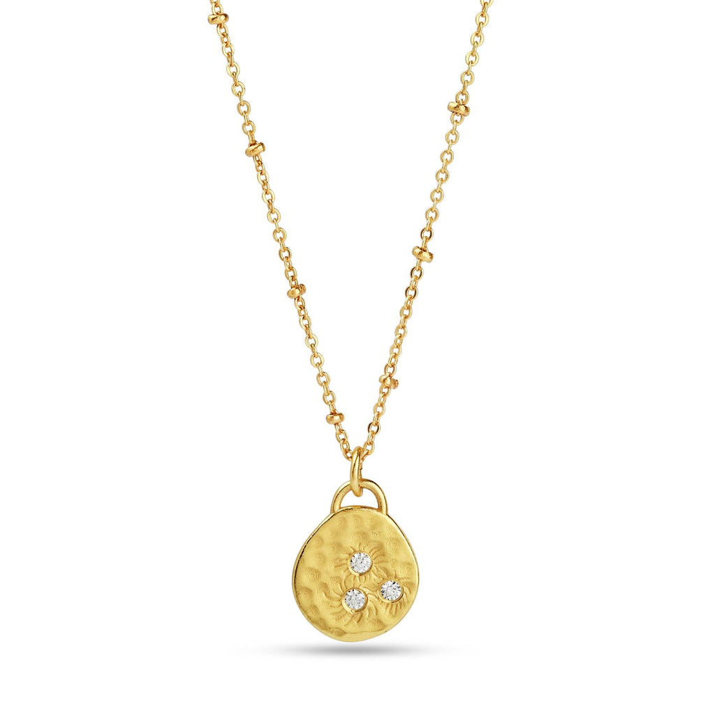 Hammered Disc with White Cubic Zirconia Necklaces - La Vitá Jewels