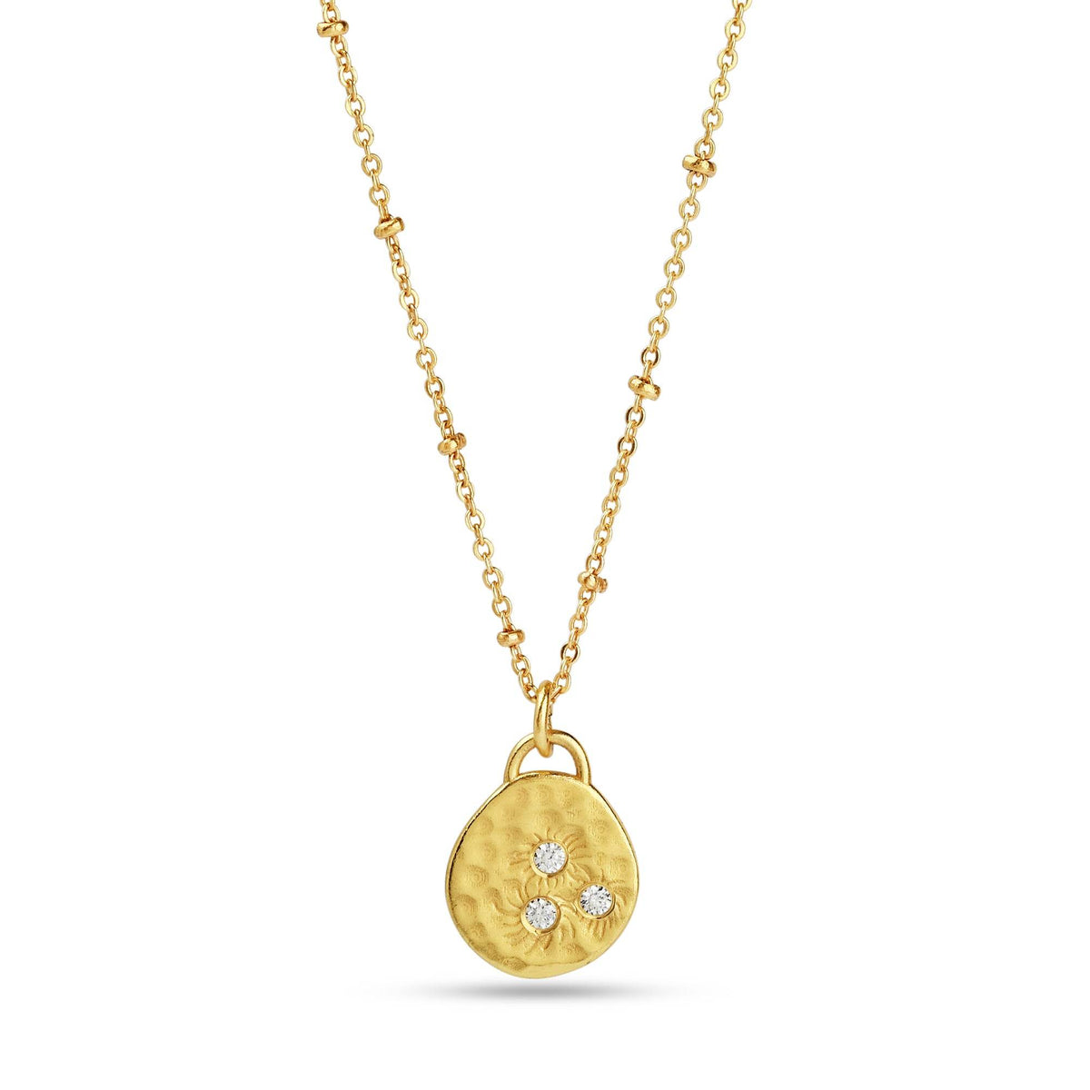 Hammered Disc with White Cubic Zirconia Necklaces - La Vitá Jewels