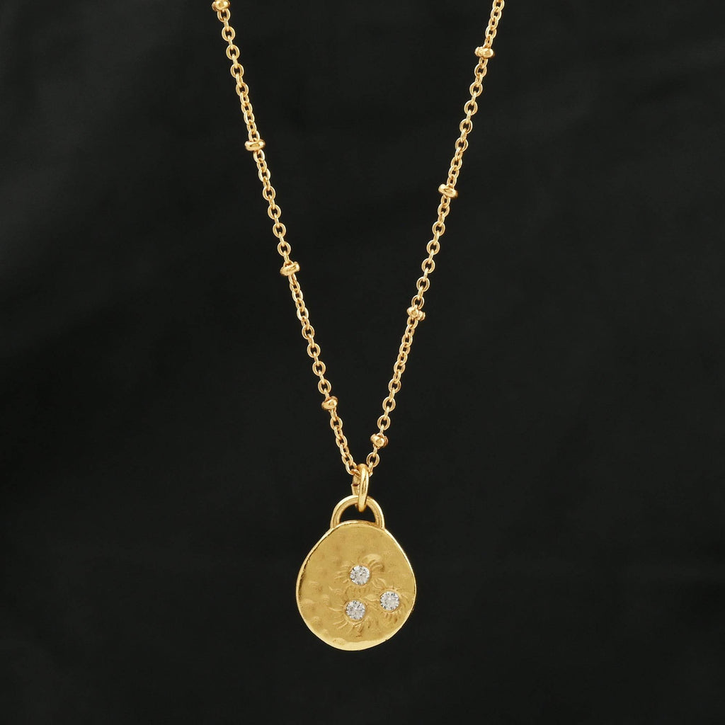 Hammered Disc with White Cubic Zirconia Necklaces - La Vitá Jewels