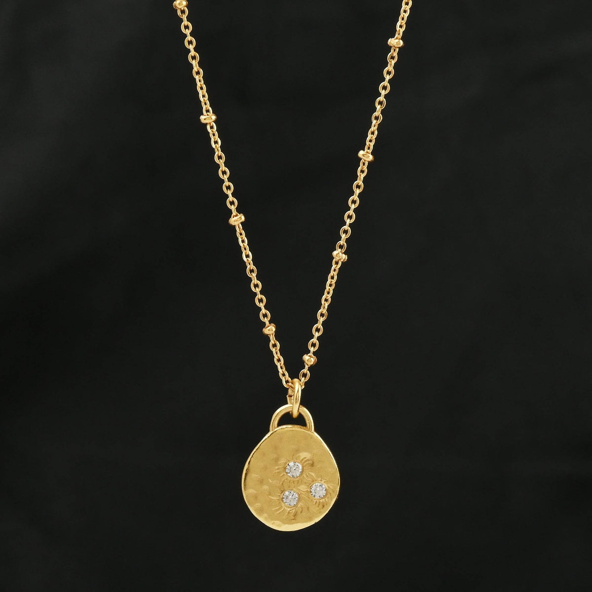 Hammered Disc with White Cubic Zirconia Necklaces - La Vitá Jewels