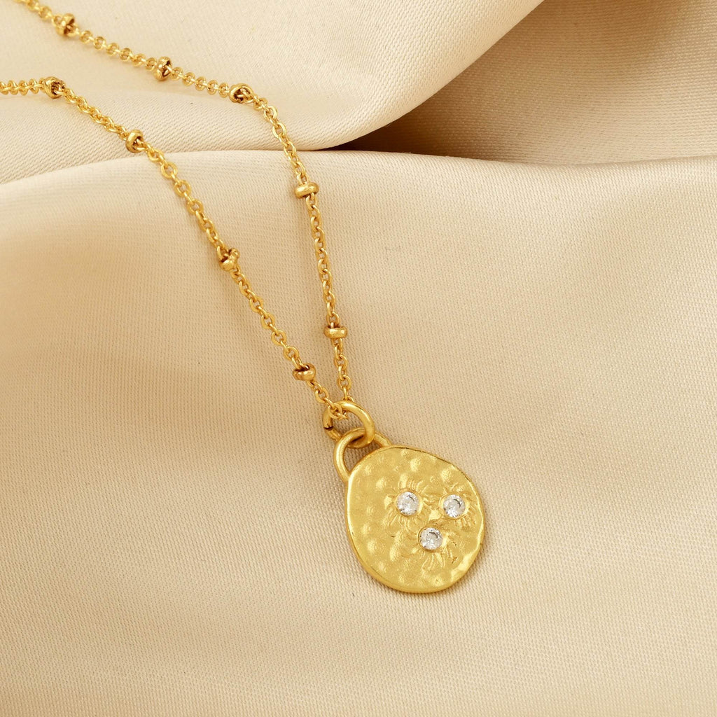 Hammered Disc with White Cubic Zirconia Necklaces - La Vitá Jewels