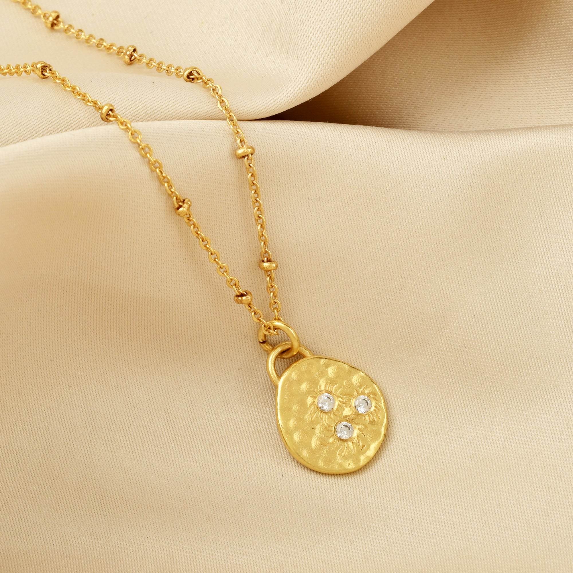 Hammered Disc with White Cubic Zirconia Necklaces - La Vitá Jewels