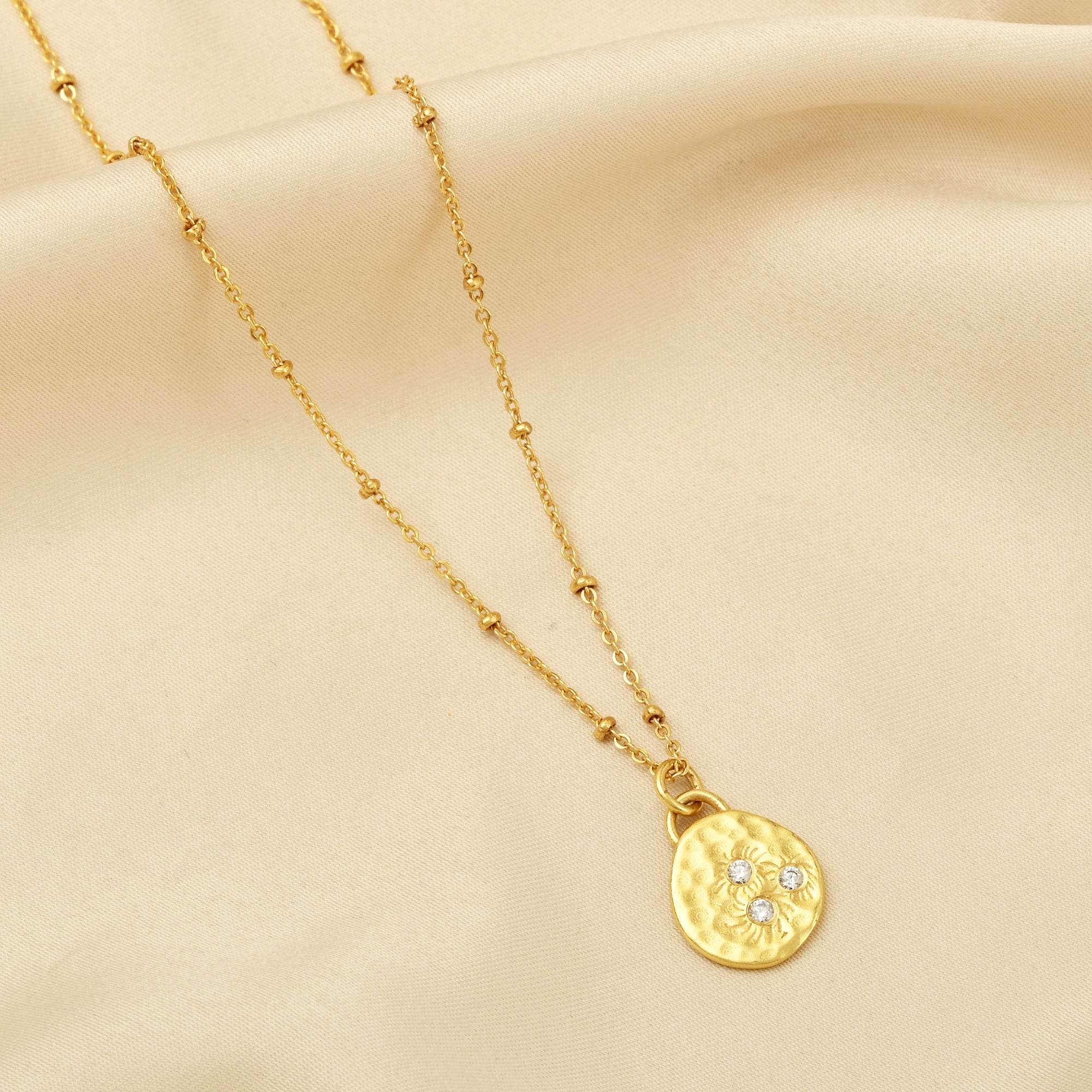Hammered Disc with White Cubic Zirconia Necklaces - La Vitá Jewels