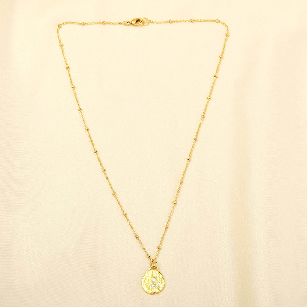 Hammered Disc with White Cubic Zirconia Necklaces - La Vitá Jewels