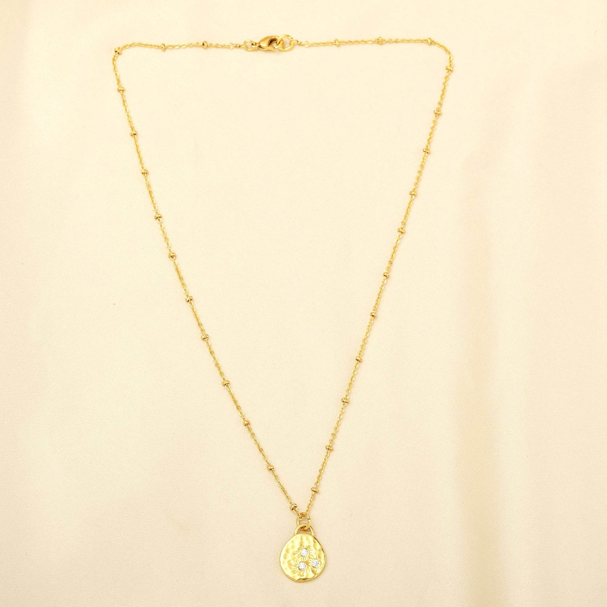 Hammered Disc with White Cubic Zirconia Necklaces - La Vitá Jewels