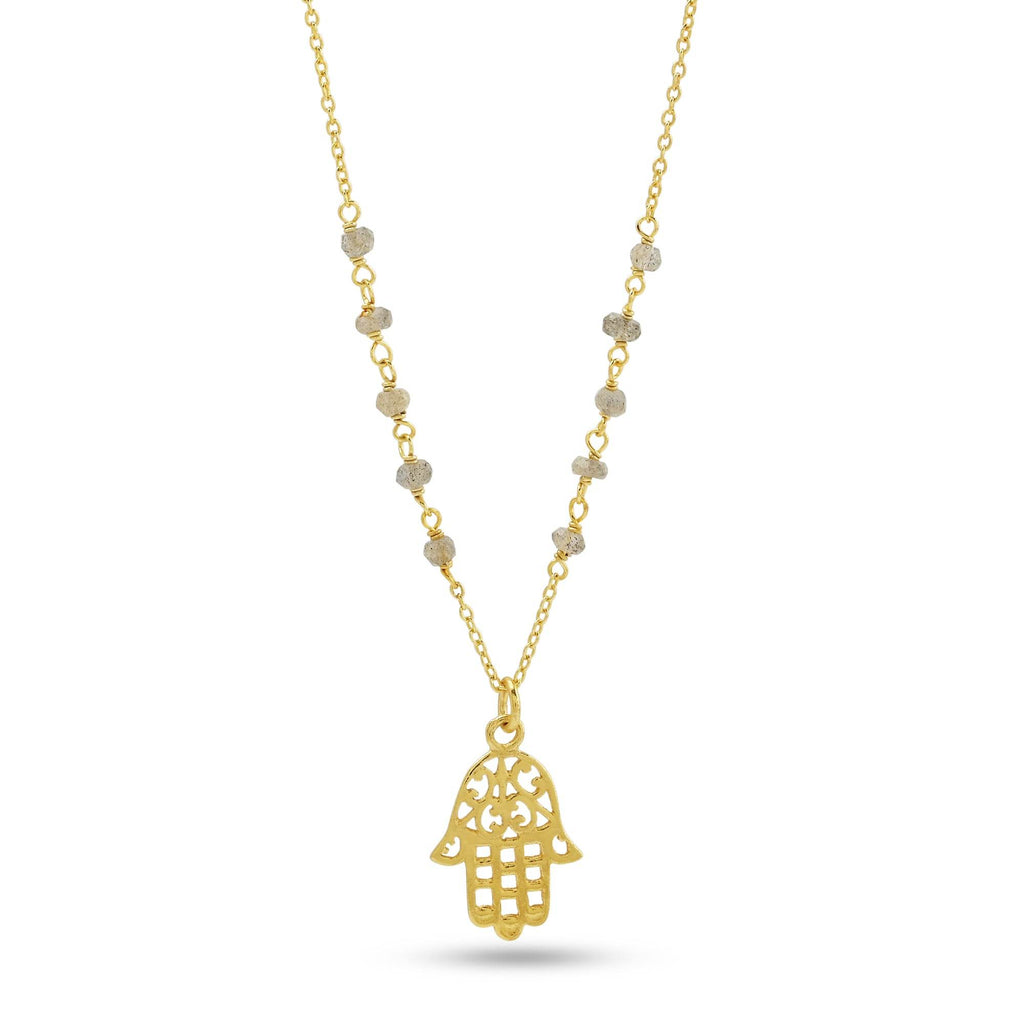 Labradorite Beads with Hamsa Protection Necklace - La Vitá Jewels