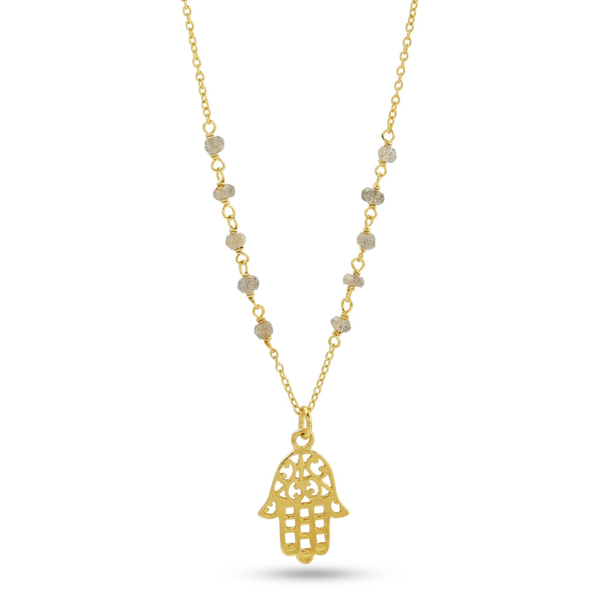 Labradorite Beads with Hamsa Protection Necklace - La Vitá Jewels
