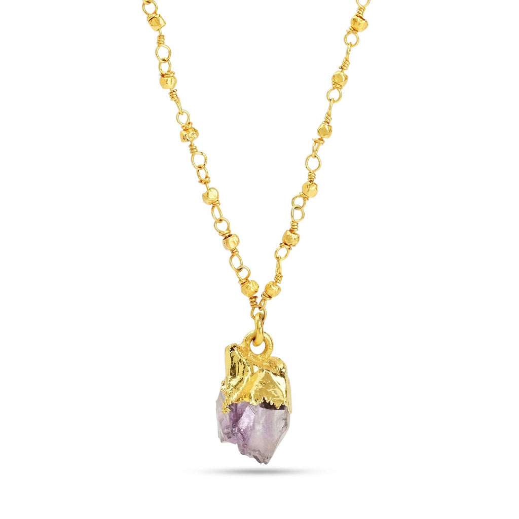 Amethyst Rough with Metal Beads Necklaces - La Vitá Jewels