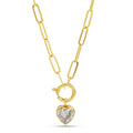 Paper Clip Link Chain with White Cubic Zirconia Heart Necklaces - La Vitá Jewels