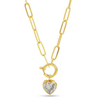 Paper Clip Link Chain with White Cubic Zirconia Heart Necklaces - La Vitá Jewels