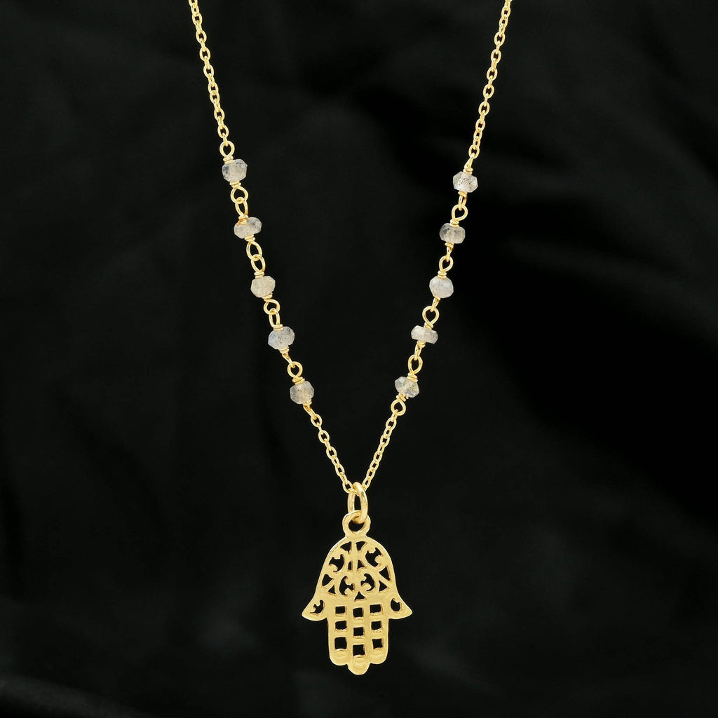 Labradorite Beads with Hamsa Protection Necklace - La Vitá Jewels