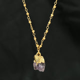 Amethyst Rough with Metal Beads Necklaces