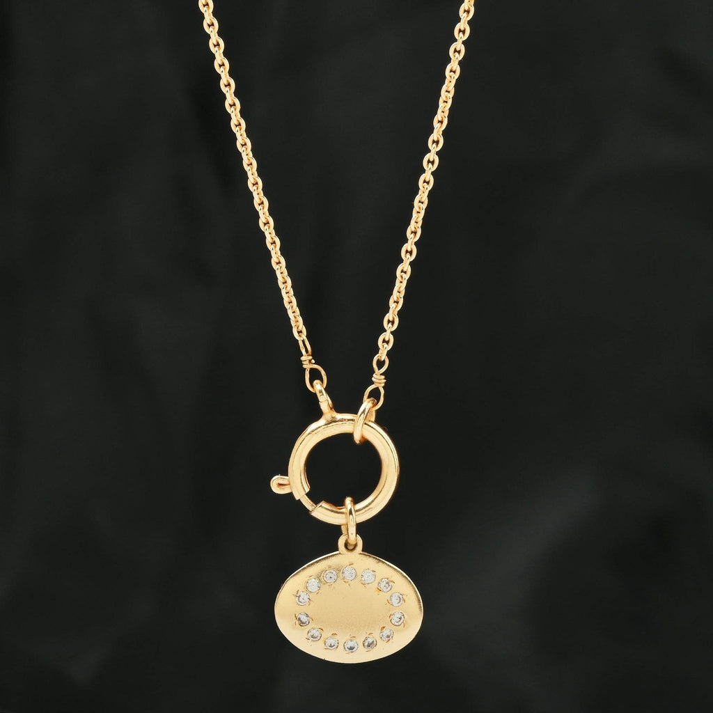 Oval Metal Disc White Cubic Zirconia Necklaces - La Vitá Jewels