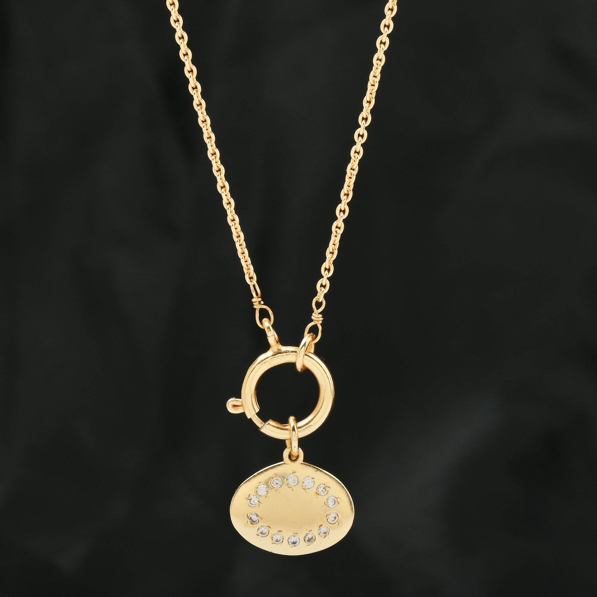 Oval Metal Disc White Cubic Zirconia Necklaces - La Vitá Jewels
