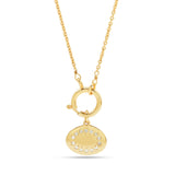Oval Metal Disc White CZ Necklaces