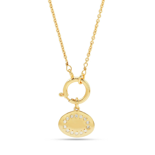 Oval Metal Disc White Cubic Zirconia Necklaces - La Vitá Jewels