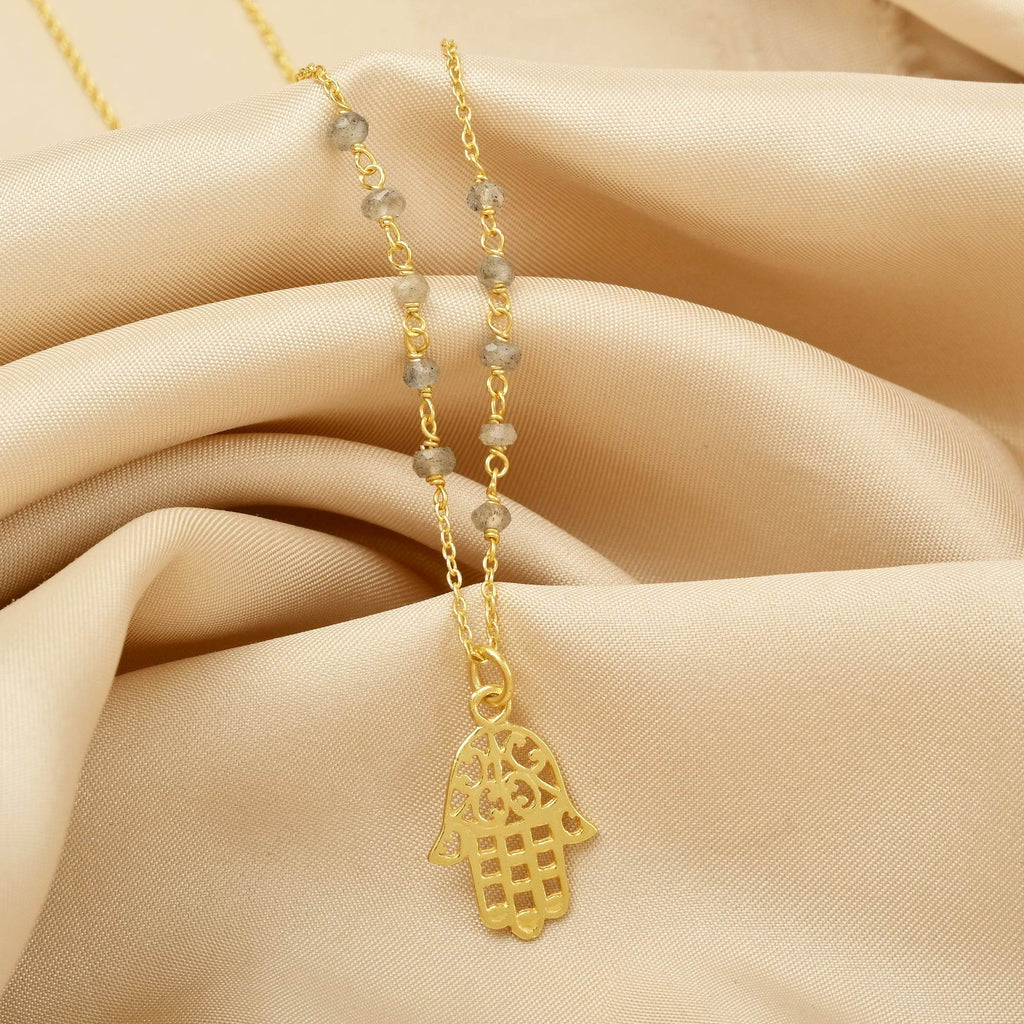 Labradorite Beads with Hamsa Protection Necklace - La Vitá Jewels