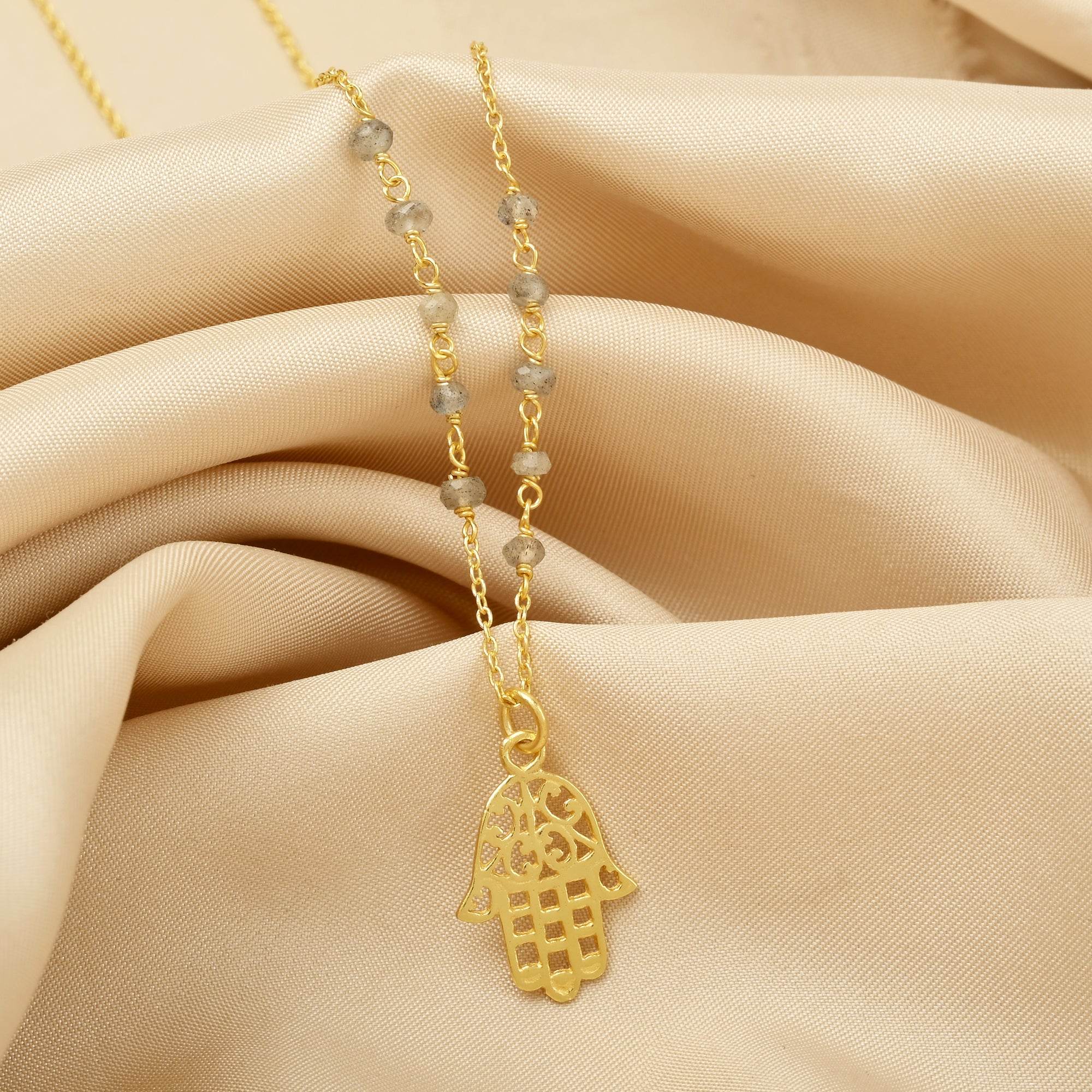 Labradorite Beads with Hamsa Protection Necklace - La Vitá Jewels