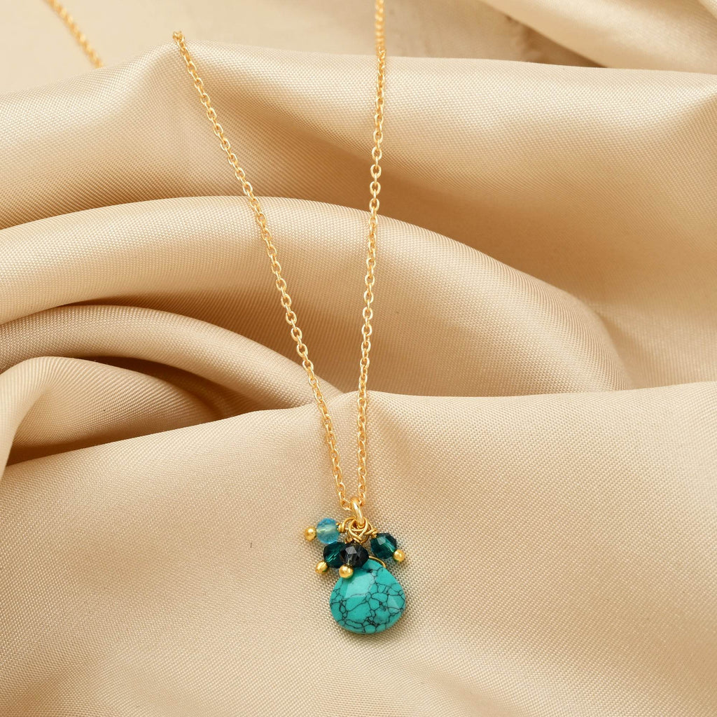 Multi Beads with Turquoise Drop Necklace - La Vitá Jewels