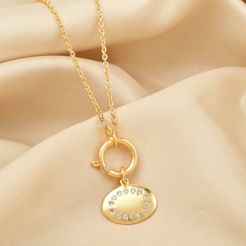 Oval Metal Disc White Cubic Zirconia Necklaces - La Vitá Jewels