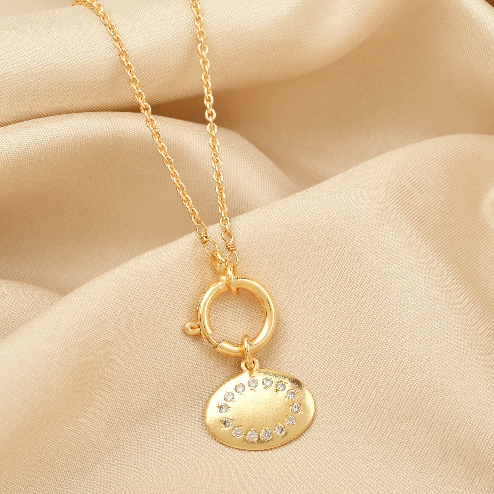 Oval Metal Disc White Cubic Zirconia Necklaces - La Vitá Jewels