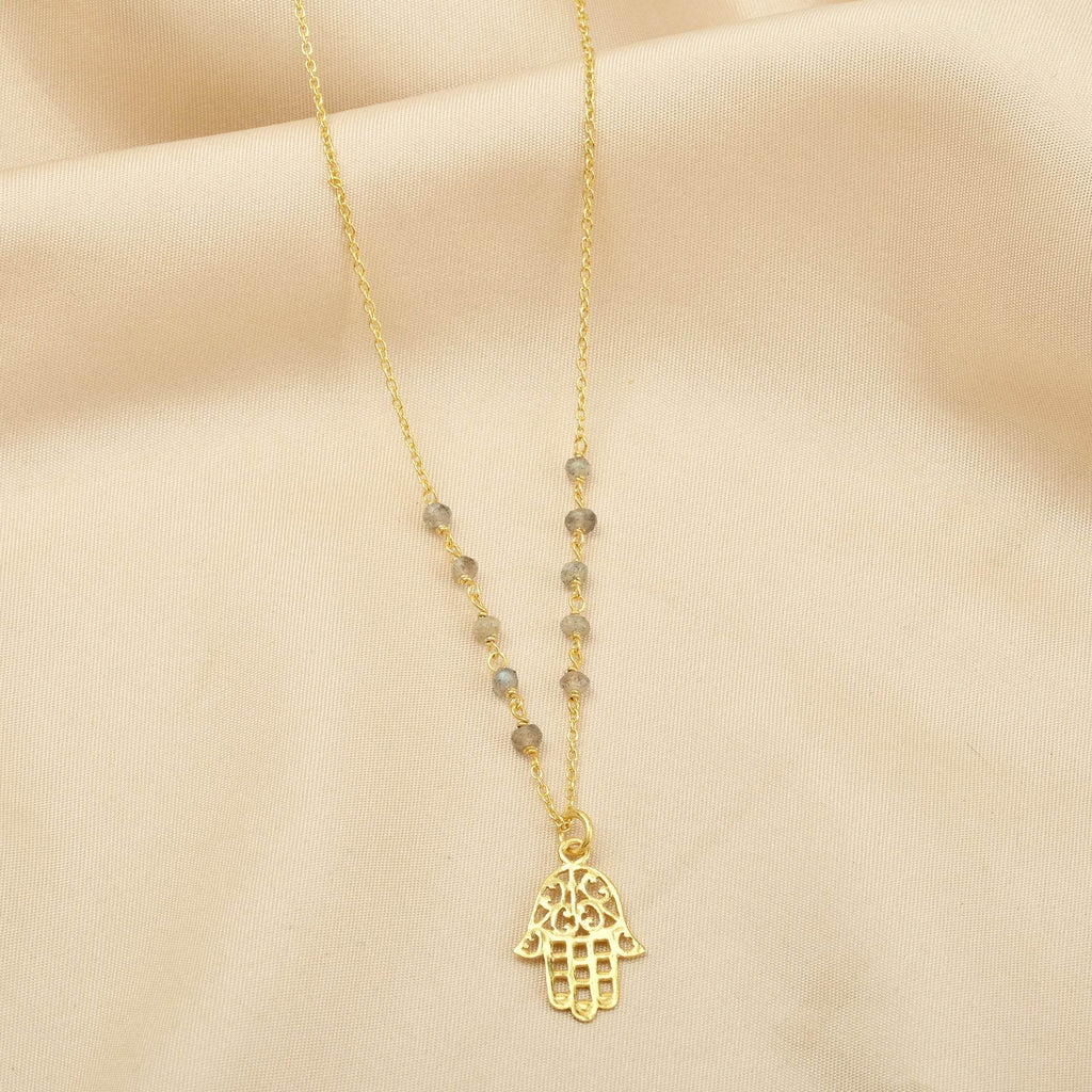 Labradorite Beads with Hamsa Protection Necklace - La Vitá Jewels