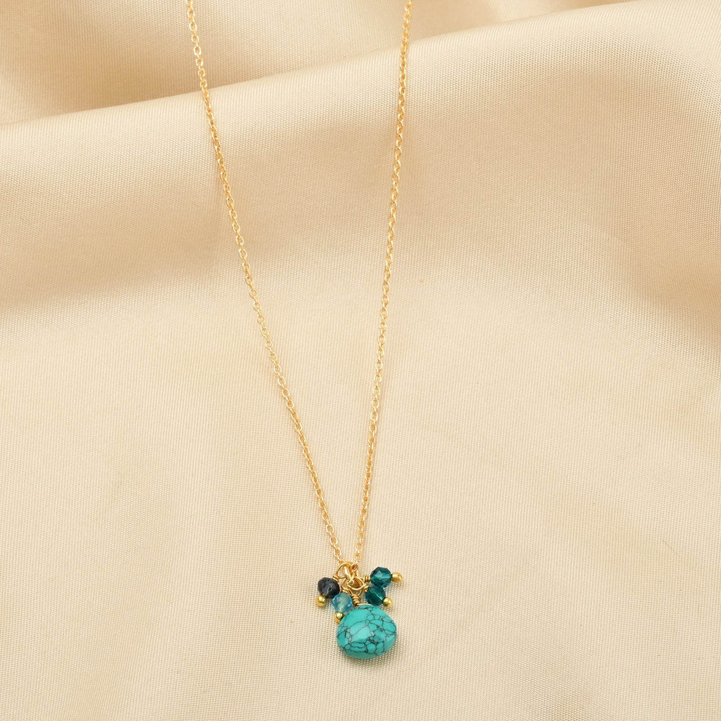 Multi Beads with Turquoise Drop Necklace - La Vitá Jewels