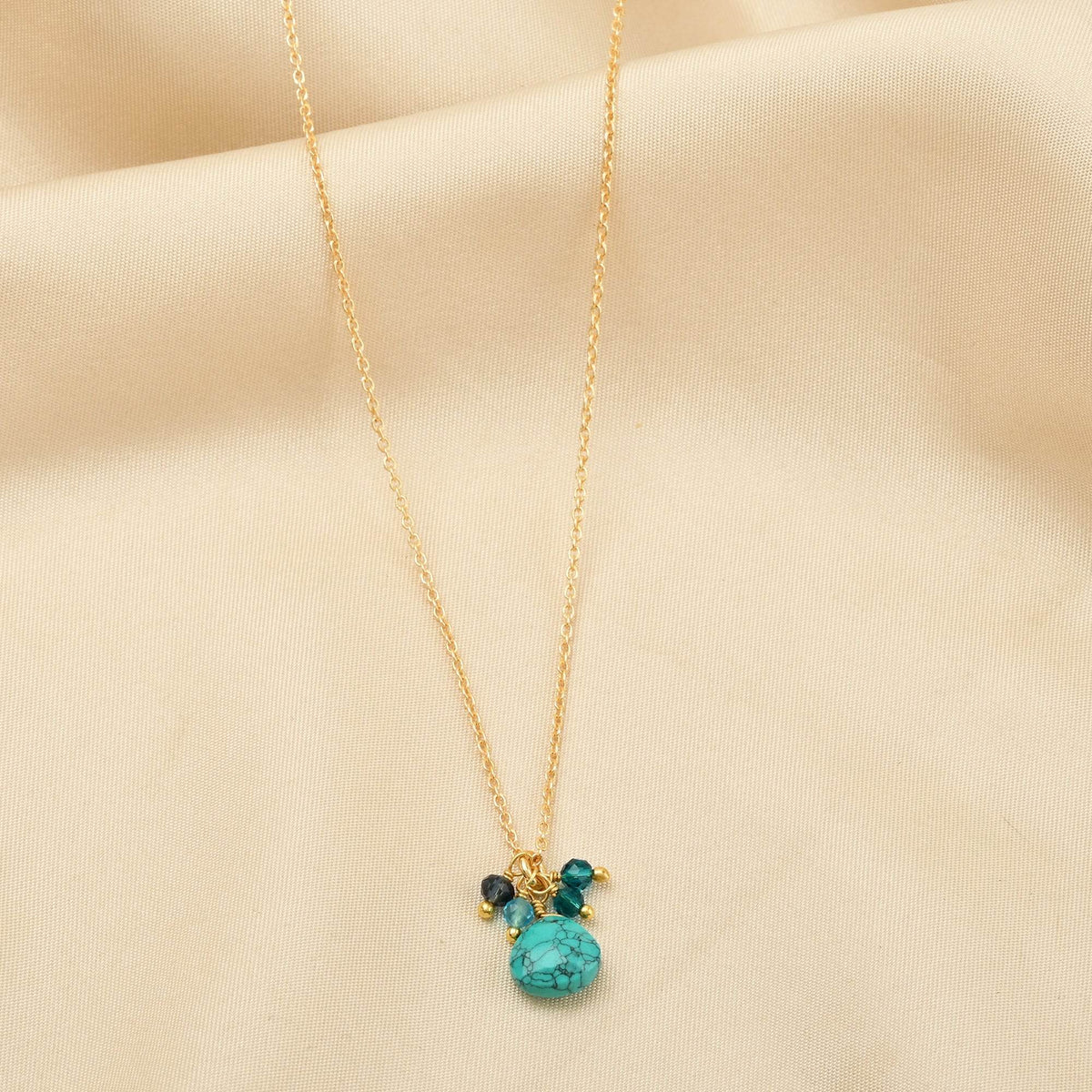 Multi Beads with Turquoise Drop Necklace - La Vitá Jewels
