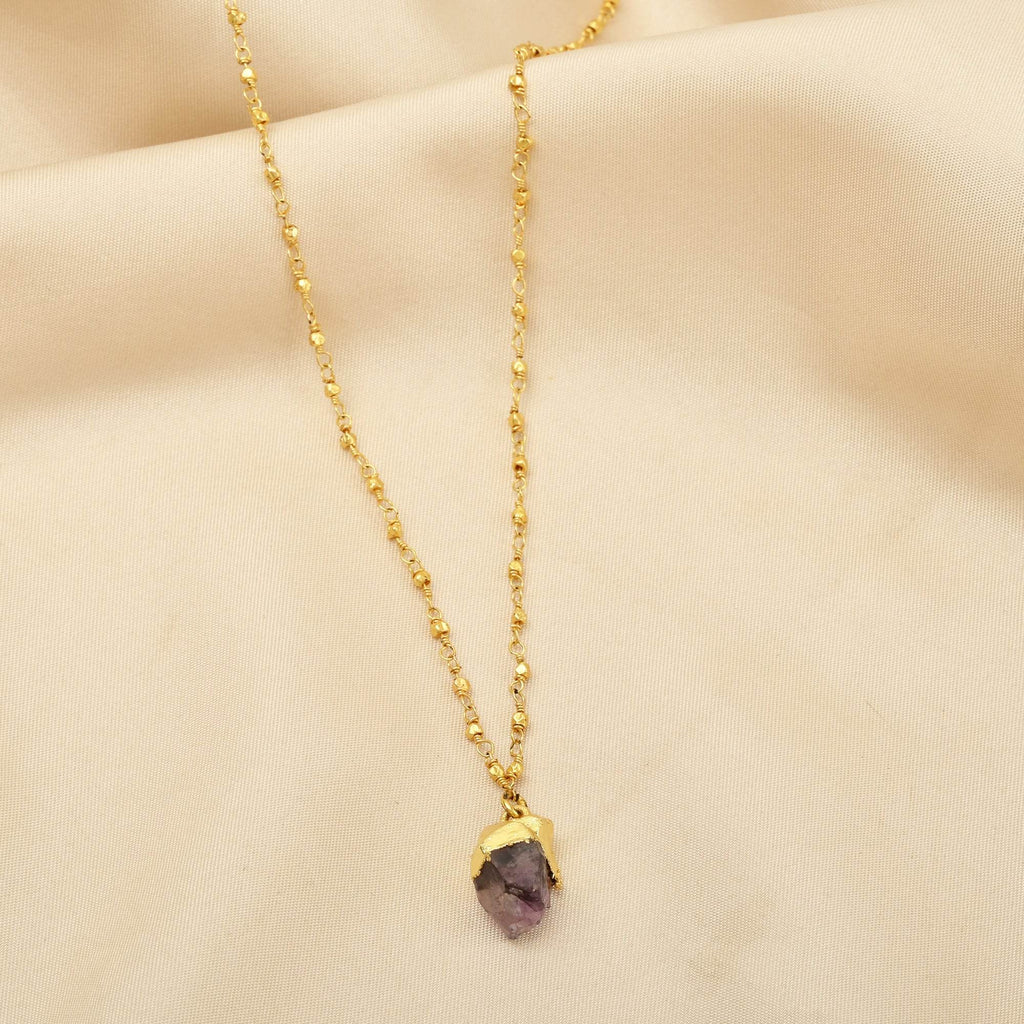 Amethyst Rough with Metal Beads Necklaces - La Vitá Jewels