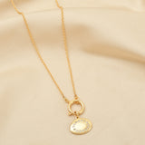 Oval Metal Disc White CZ Necklaces
