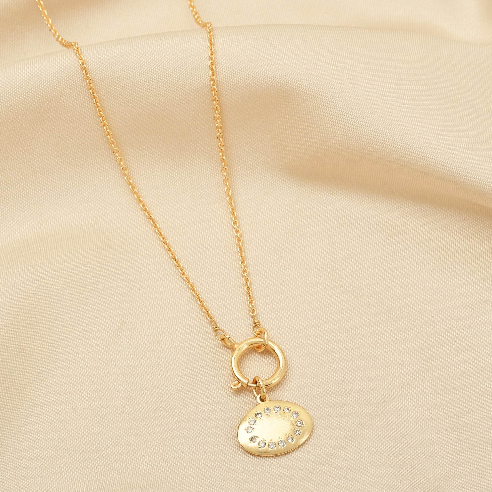 Oval Metal Disc White Cubic Zirconia Necklaces - La Vitá Jewels