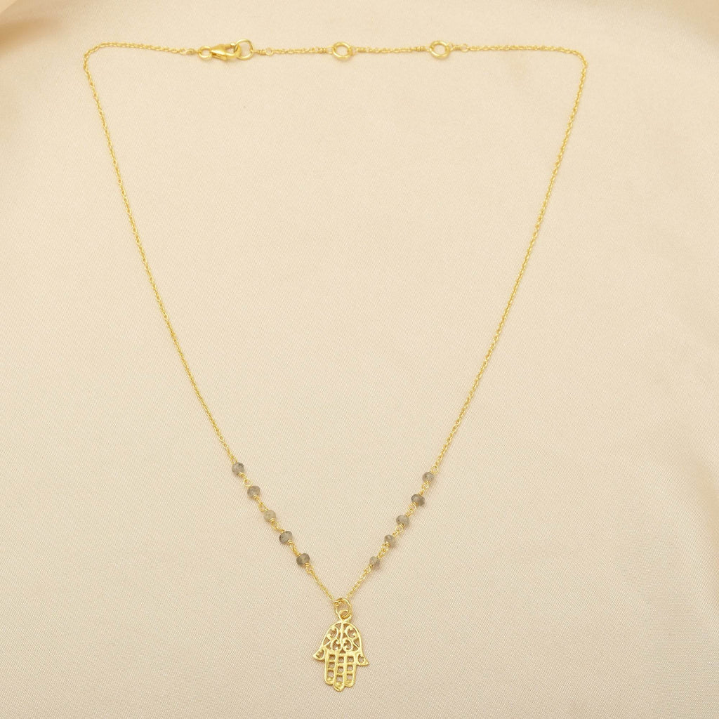 Labradorite Beads with Hamsa Protection Necklace - La Vitá Jewels