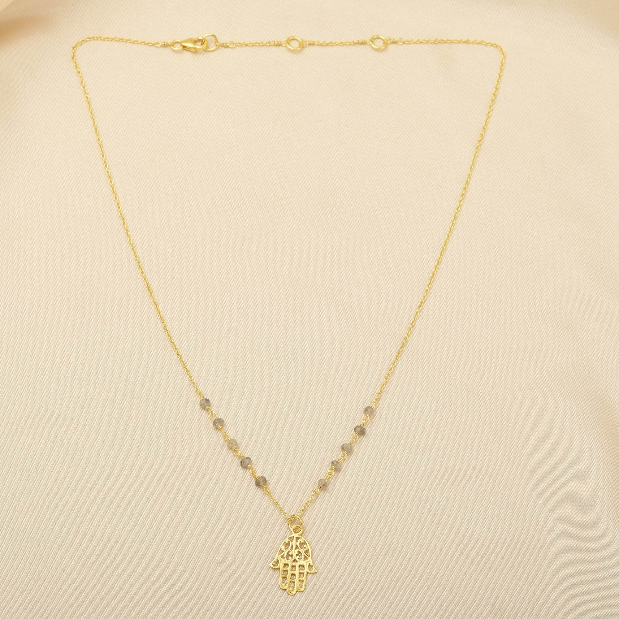Labradorite Beads with Hamsa Protection Necklace - La Vitá Jewels
