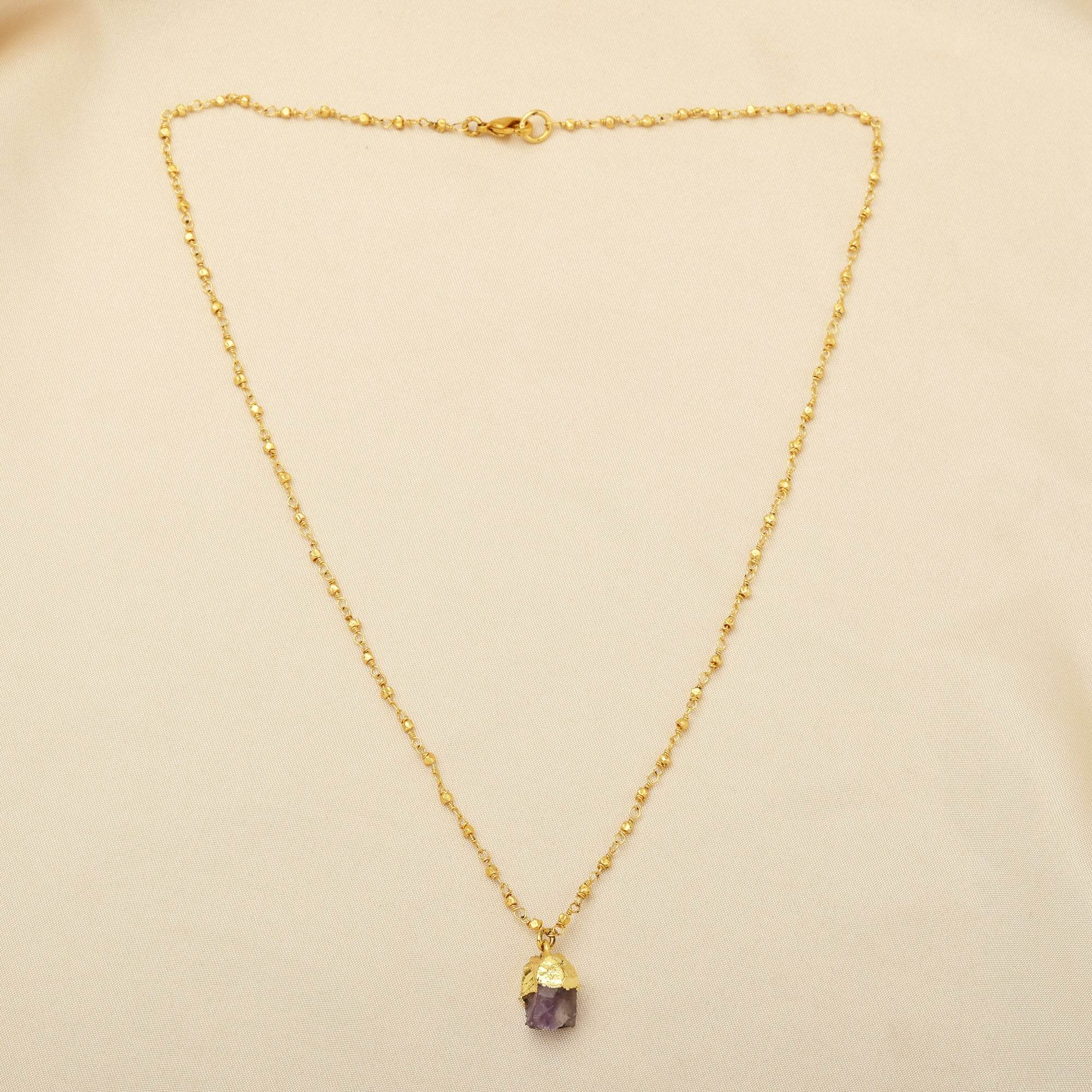 Amethyst Rough with Metal Beads Necklaces - La Vitá Jewels