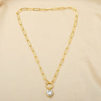 Paper Clip Link Chain with White Cubic Zirconia Heart Necklaces - La Vitá Jewels