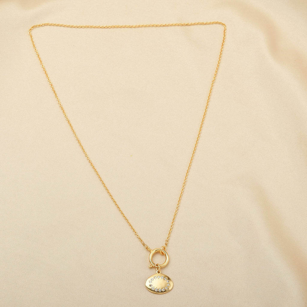 Oval Metal Disc White Cubic Zirconia Necklaces - La Vitá Jewels