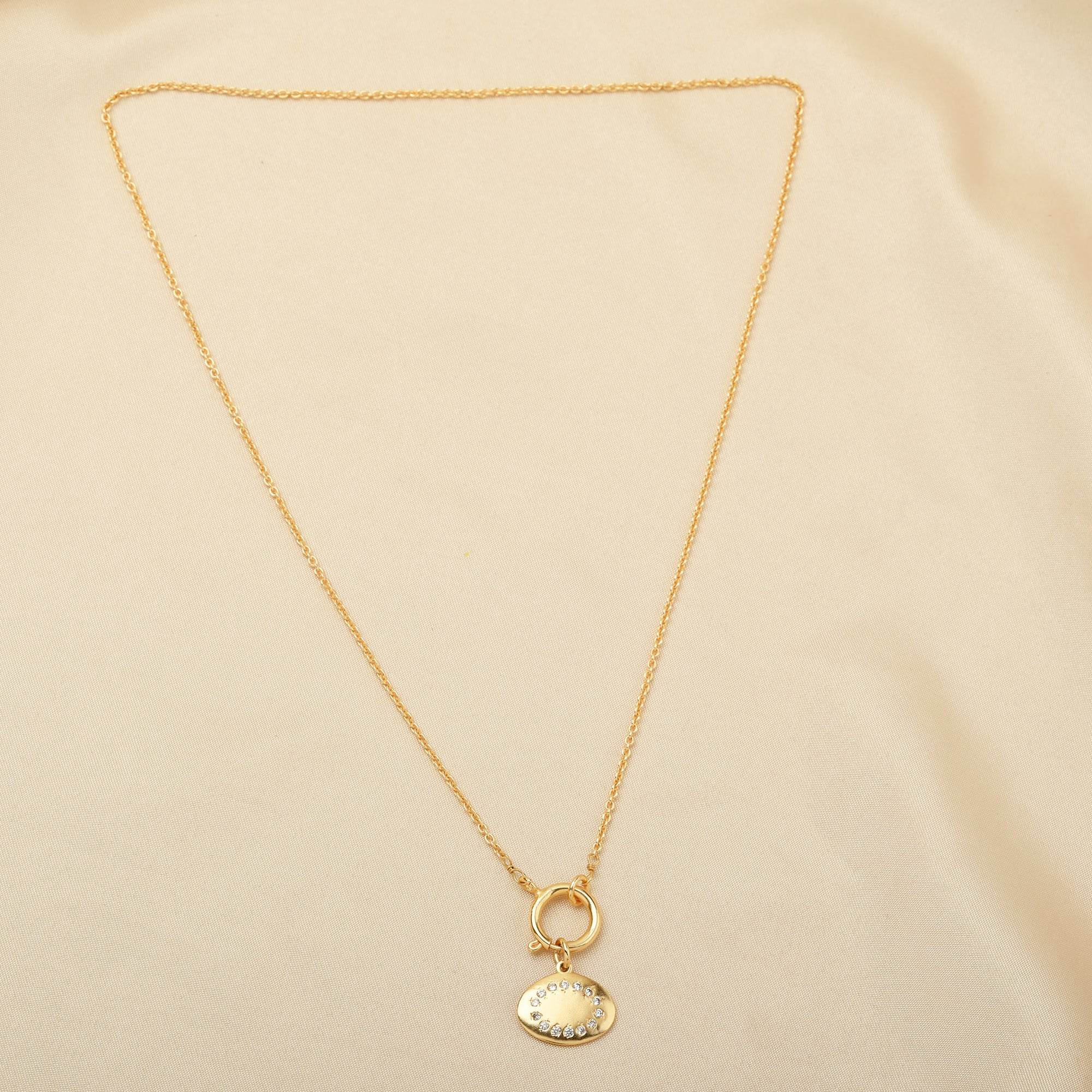 Oval Metal Disc White Cubic Zirconia Necklaces - La Vitá Jewels