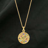 Multi CZ with Round Disc Texture Necklaces