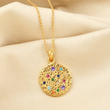 Multi CZ with Round Disc Texture Necklaces