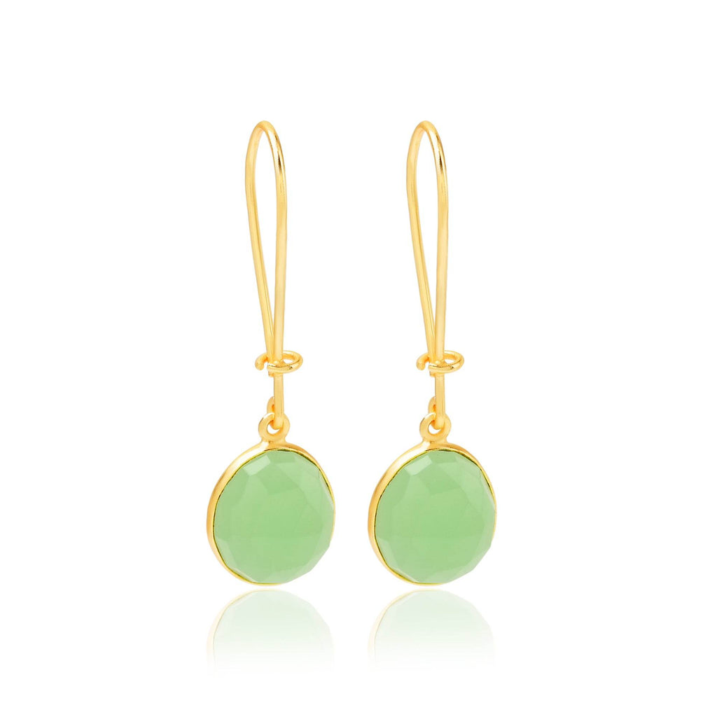 Green Chalcedony and Blue Sapphire Dangle Earrings - La Vitá Jewels